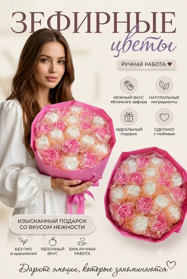 №1 Букет Зефирный Размер XL бело-розовый,350г в Мелеузе
